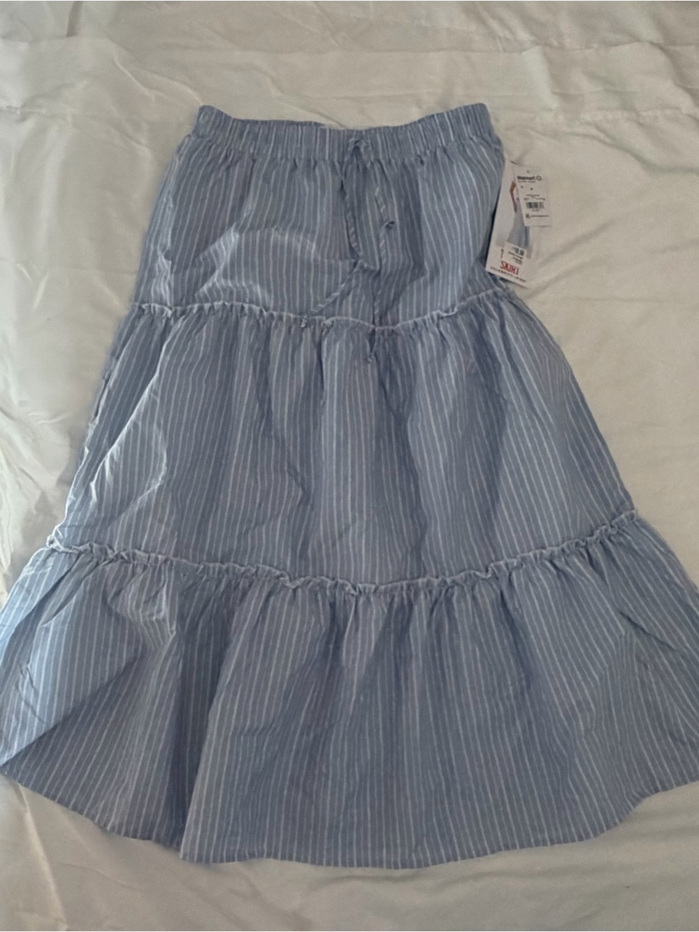 Celebrity Pink Light Blue & White Striped Tiered Maxi Skirt